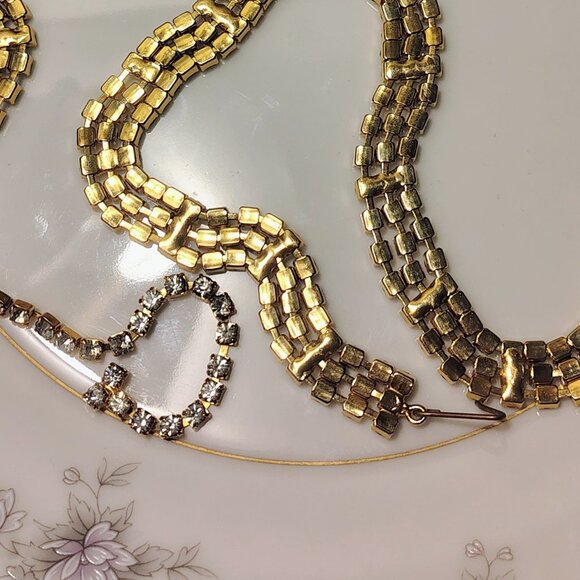 Vtg MCM Triple Row 3 Stand High End Faceted Link Rhinestone Belt - Picture 6 of 7